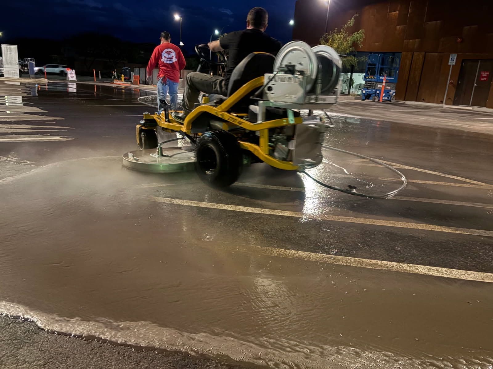 Nighttime Post-Construction Asphalt Cleaning in Mesa image