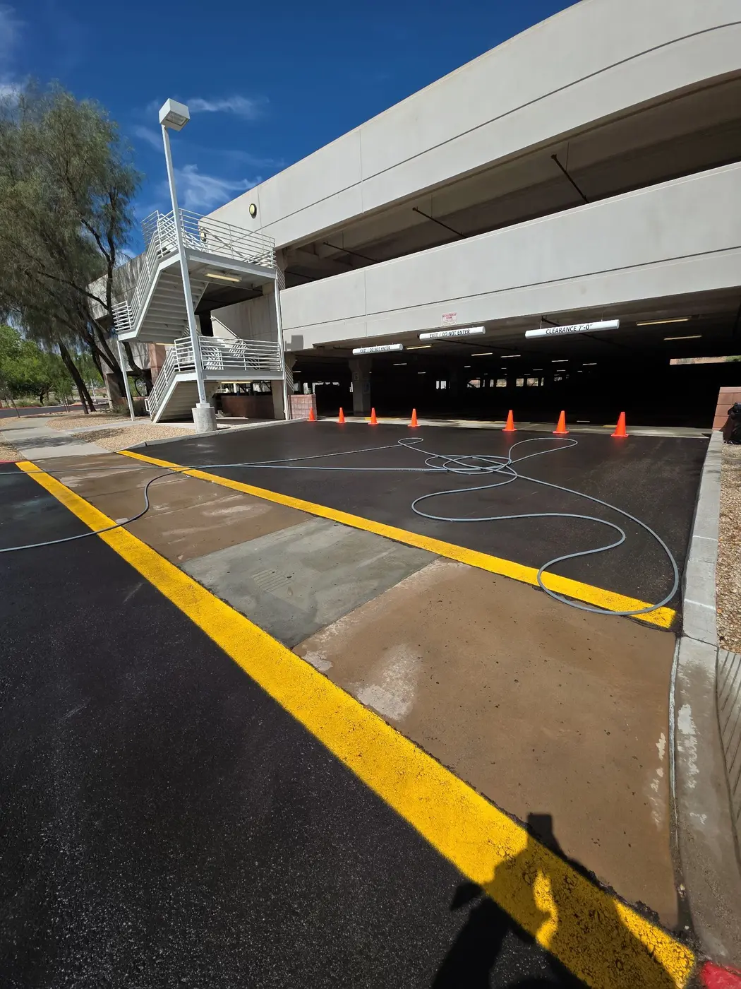 Parking garage entrance during a large commercial cleaning project