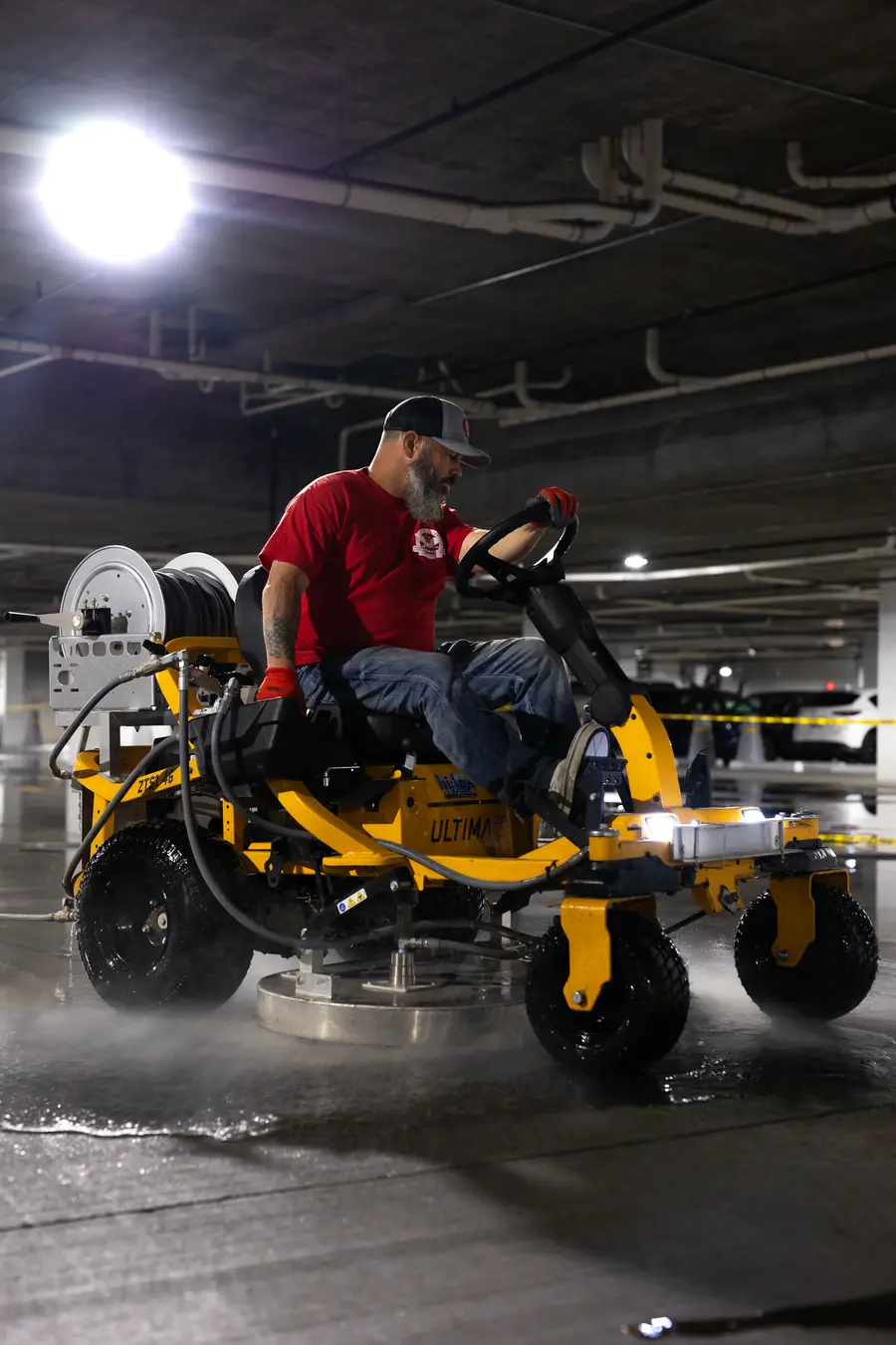 Commercial parking-garage cleaning equipment