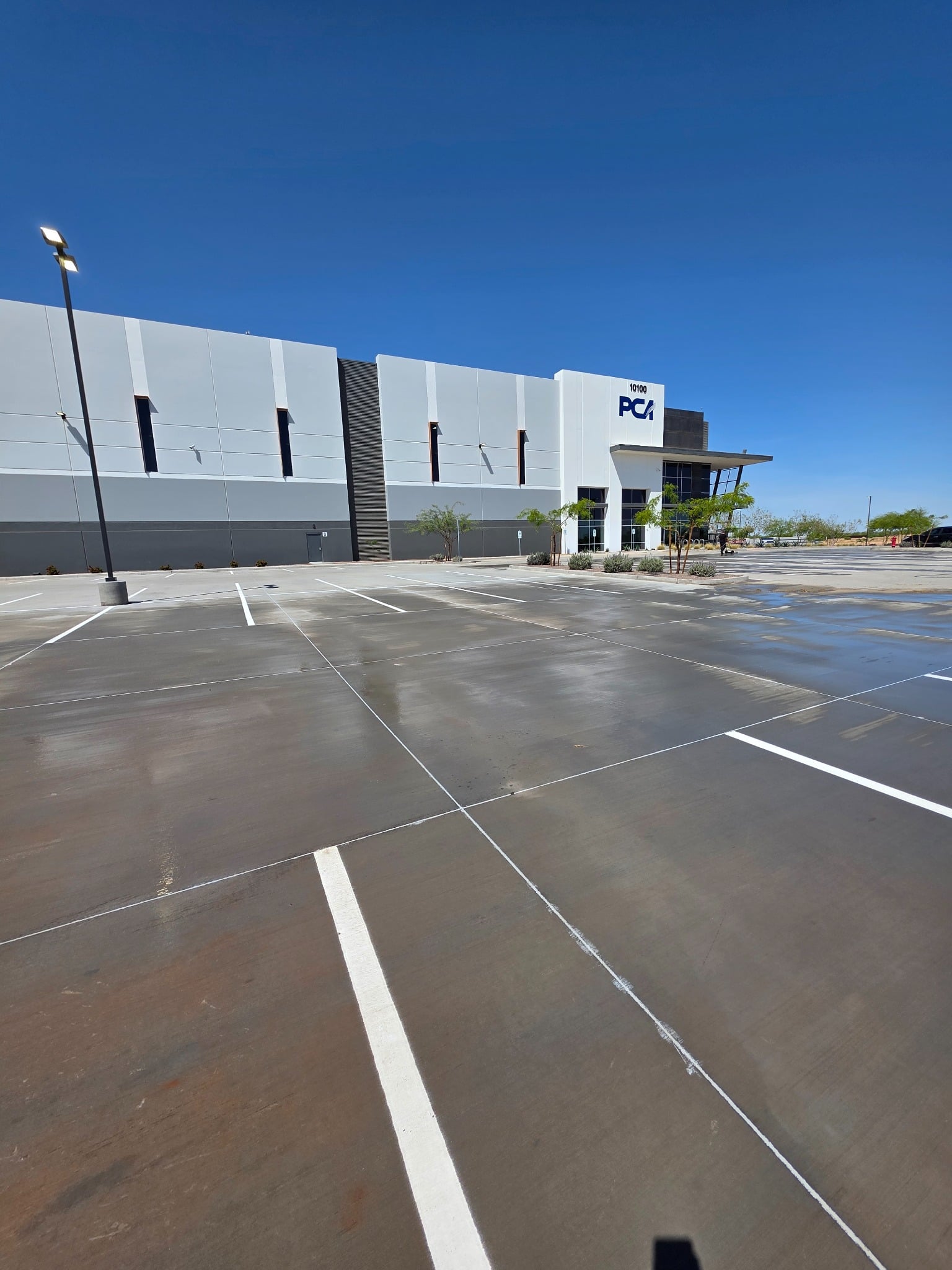 PCA commercial building and parking area during construction cleaning